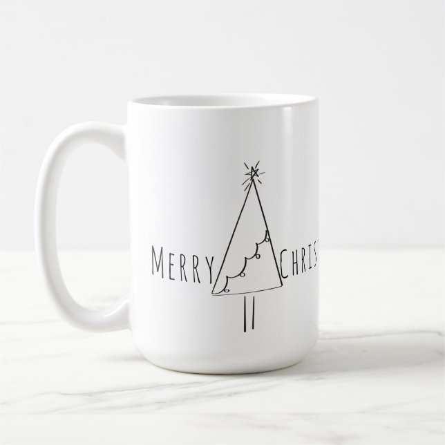 Minimalistisk Glad Jul Träd Linje Konst Kaffemugg (Vänster)