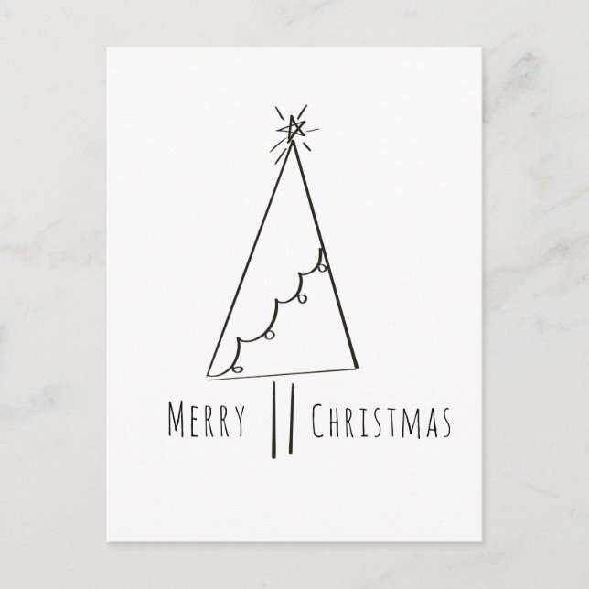 Minimalistisk Glad Jul Träd Linje Konst Vykort (Framsida)