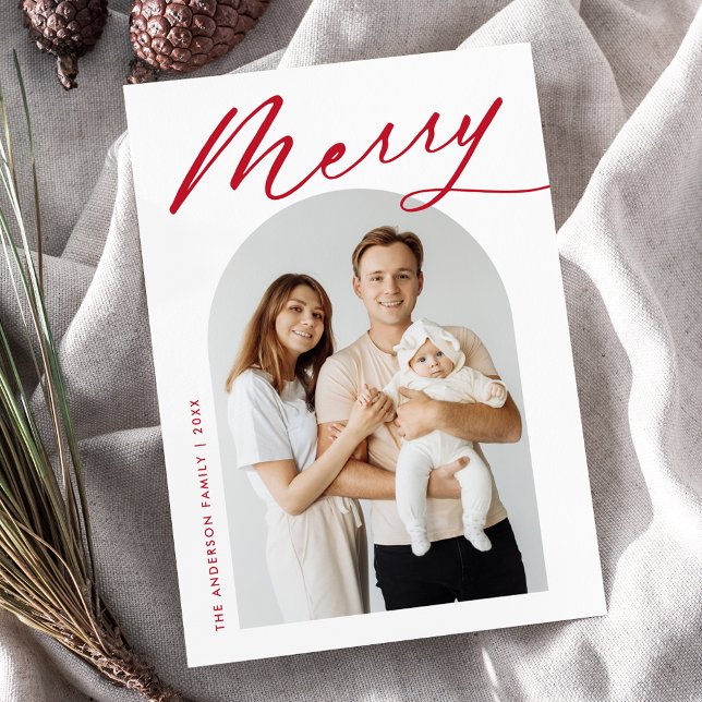 Minimalistisk Glad Röd Skript Arkiv Foto Julkort (Skapare uppladdad)