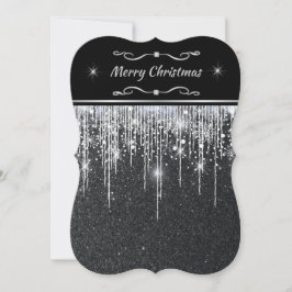 Minimalistisk Glänsande Svart och Silver Jul Inbjudningar