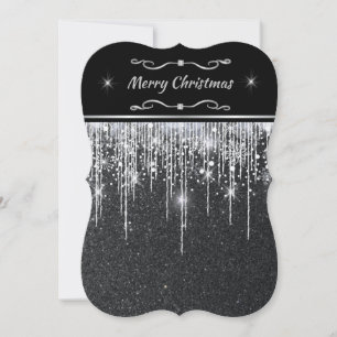 Minimalistisk Glänsande Svart och Silver Jul Inbjudningar