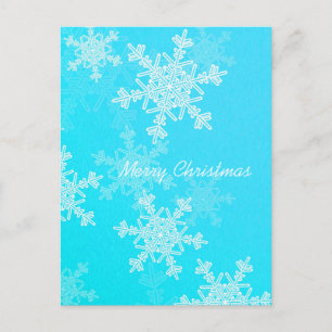 Minimalistisk god jul Blue White Snöflingor Helg Vykort