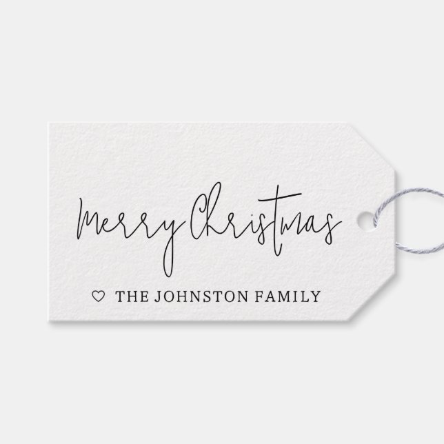 Minimalistisk God jul Heart Black White Presentetikett (Framsidan (Horisontell))