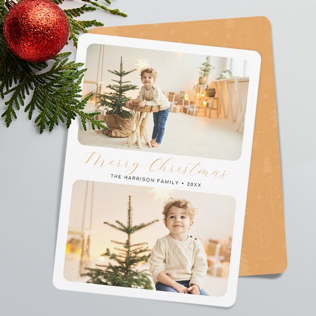 Minimalistisk God Jul Modern 2 Bilder  Julkort (Minimalist Merry Christmas Modern 2 Photos Holiday Card)