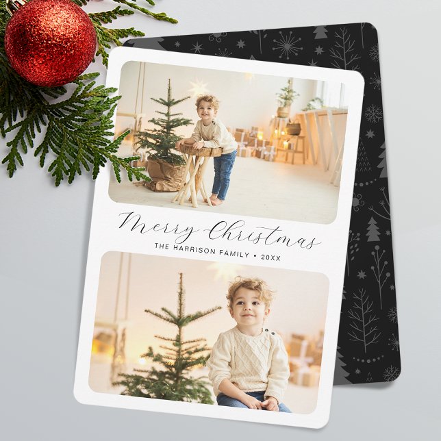 Minimalistisk God Jul Modern 2 Bilder  Julkort (Minimalist Merry Christmas Modern 2 Photos Holiday Card)