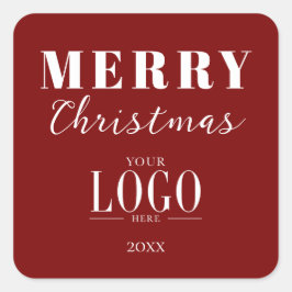 Minimalistisk God Jul Röd Vit Företagets Logotyp Fyrkantigt Klistermärke