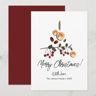 Minimalistisk God Jul Rustik Trädflora Julkort