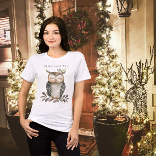 Minimalistisk God jul-vattenfärg Uggla T Shirt