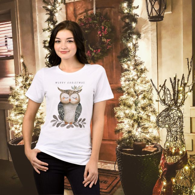 Minimalistisk God jul-vattenfärg Uggla T Shirt (Skapare uppladdad)