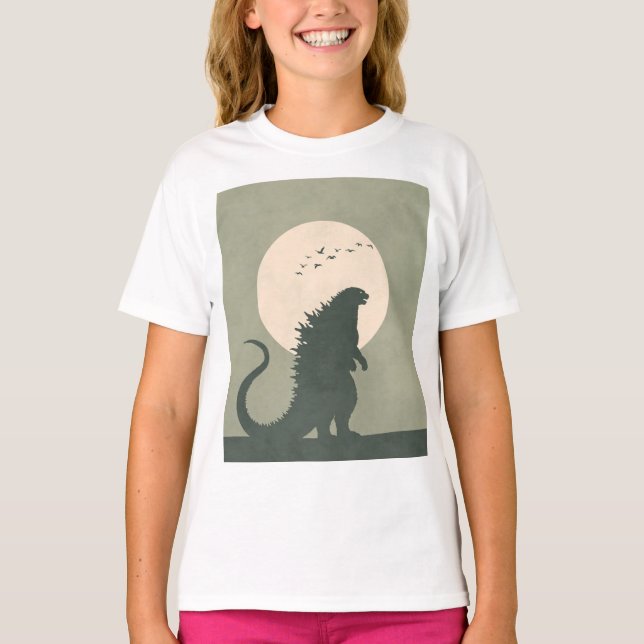 Minimalistisk Godzilla-måne | Djärv Kaiju-silhuett T Shirt (Framsida)