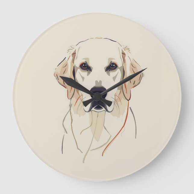 Minimalistisk Golden Retriever Linje Konst  Stor Klocka (Framsida)