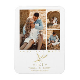 Minimalistisk Golden Wheat 3 Foton Collage Bröllop Magnet