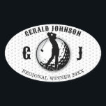 Minimalistisk Golf-design för Elegant Ovalt Klistermärke<br><div class="desc">Eleganten Golf Monogram Design från Edward Eksi med minimal Anpassningsbar. Enkel modifiering av INITIALER och TEXTS efter dina behov.</div>