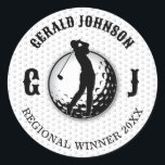 Minimalistisk Golf-design för Elegant Runt Klistermärke<br><div class="desc">Eleganten Golf Monogram Design från Edward Eksi med minimal Anpassningsbar. Enkel modifiering av INITIALER och TEXTS efter dina behov.</div>