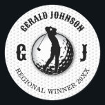 Minimalistisk Golf-design för Elegant Runt Klistermärke<br><div class="desc">Eleganten Golf Monogram Design från Edward Eksi med minimal Anpassningsbar. Enkel modifiering av INITIALER och TEXTS efter dina behov.</div>