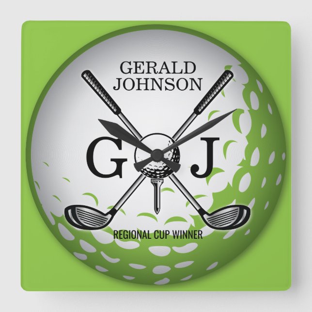 Minimalistisk golf Monogram-design för elegant Fyrkantig Klocka (Framsida)