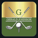 Minimalistisk golf Monogram-design för elegant Fyrkantigt Klistermärke<br><div class="desc">Eleganten Golf Monogram Design från Edward Eksi med minimal Anpassningsbar. Enkel modifiering av INITIALER och TEXTS efter dina behov.</div>