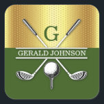 Minimalistisk golf Monogram-design för elegant Fyrkantigt Klistermärke<br><div class="desc">Eleganten Golf Monogram Design från Edward Eksi med minimal Anpassningsbar. Enkel modifiering av INITIALER och TEXTS efter dina behov.</div>