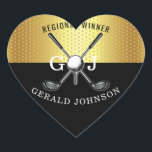Minimalistisk golf Monogram-design för elegant Hjärtformat Klistermärke<br><div class="desc">Eleganten Golf Monogram Design från Edward Eksi med minimal Anpassningsbar. Enkel modifiering av INITIALER och TEXTS efter dina behov.</div>