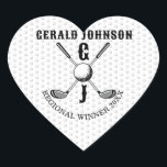 Minimalistisk golf Monogram-design för elegant Hjärtformat Klistermärke<br><div class="desc">Eleganten Golf Monogram Design från Edward Eksi med minimal Anpassningsbar. Enkel modifiering av INITIALER och TEXTS efter dina behov.</div>