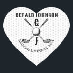 Minimalistisk golf Monogram-design för elegant Hjärtformat Klistermärke<br><div class="desc">Eleganten Golf Monogram Design från Edward Eksi med minimal Anpassningsbar. Enkel modifiering av INITIALER och TEXTS efter dina behov.</div>