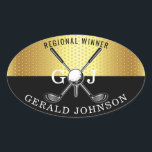 Minimalistisk golf Monogram-design för elegant Ovalt Klistermärke<br><div class="desc">Eleganten Golf Monogram Design från Edward Eksi med minimal Anpassningsbar. Enkel modifiering av INITIALER och TEXTS efter dina behov.</div>