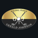 Minimalistisk golf Monogram-design för elegant Ovalt Klistermärke<br><div class="desc">Eleganten Golf Monogram Design från Edward Eksi med minimal Anpassningsbar. Enkel modifiering av INITIALER och TEXTS efter dina behov.</div>