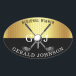 Minimalistisk golf Monogram-design för elegant Ovalt Klistermärke<br><div class="desc">Eleganten Golf Monogram Design från Edward Eksi med minimal Anpassningsbar. Enkel modifiering av INITIALER och TEXTS efter dina behov.</div>