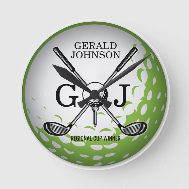 Minimalistisk golf Monogram-design för elegant Rund Klocka (Framsida)