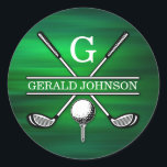 Minimalistisk golf Monogram-design för elegant Runt Klistermärke<br><div class="desc">Eleganten Golf Monogram Design från Edward Eksi med minimal Anpassningsbar. Enkel modifiering av INITIALER och TEXTS efter dina behov.</div>