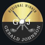 Minimalistisk golf Monogram-design för elegant Runt Klistermärke<br><div class="desc">Eleganten Golf Monogram Design från Edward Eksi med minimal Anpassningsbar. Enkel modifiering av INITIALER och TEXTS efter dina behov.</div>