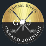 Minimalistisk golf Monogram-design för elegant Runt Klistermärke<br><div class="desc">Eleganten Golf Monogram Design från Edward Eksi med minimal Anpassningsbar. Enkel modifiering av INITIALER och TEXTS efter dina behov.</div>