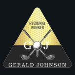 Minimalistisk golf Monogram-design för elegant Triangelformat Klistermärke<br><div class="desc">Eleganten Golf Monogram Design från Edward Eksi med minimal Anpassningsbar. Enkel modifiering av INITIALER och TEXTS efter dina behov.</div>