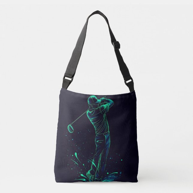 Minimalistisk Golfer Grönt Glow Silhouette Axelväska (Framsida)
