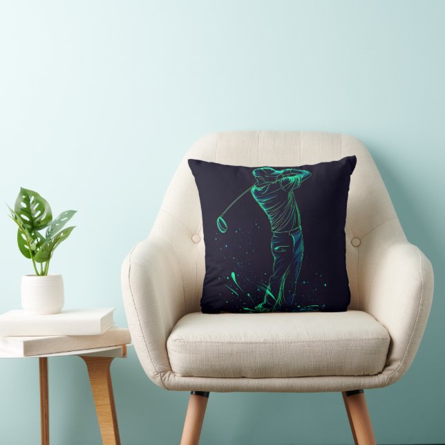 Minimalistisk Golfer Grönt Glow Silhouette Kudde (Stol)