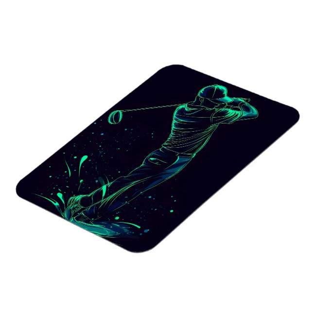 Minimalistisk Golfer Grönt Glow Silhouette Magnet (Vänstra Sidan)