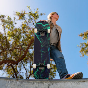 Minimalistisk Golfer Grönt Glow Silhouette Mini Skateboard Bräda 18,5 Cm