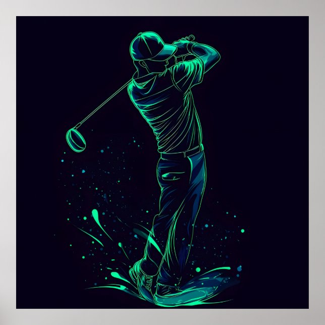 Minimalistisk Golfer Grönt Glow Silhouette Poster (Framsidan)