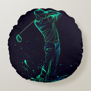 Minimalistisk Golfer Grönt Glow Silhouette Rund Kudde