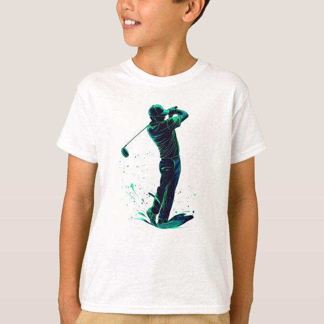 Minimalistisk Golfer Grönt Glow Silhouette T Shirt (Framsida)