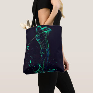 Minimalistisk Golfer Grönt Glow Silhouette Tygkasse