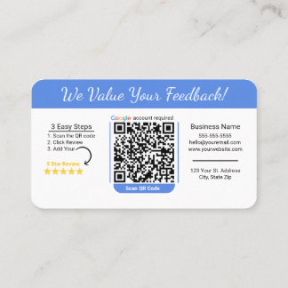 Minimalistisk Google-granskningsmall med QR-kod Visitkort