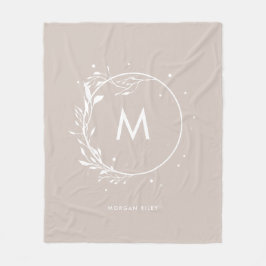 Minimalistisk grå blomsterkransmonogram fleecefilt