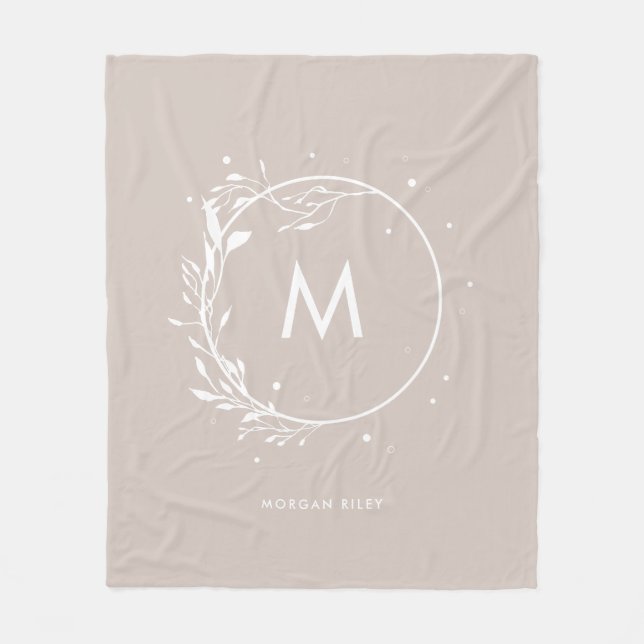 Minimalistisk grå blomsterkransmonogram fleecefilt (Framsidan)