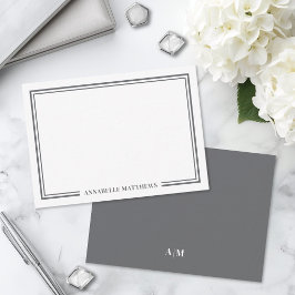 Minimalistisk grå dubbelkantad monogram anteckningskort