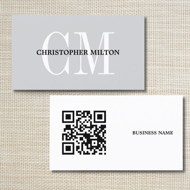 Minimalistisk grå fet monogram QR-kod konsult Visitkort (Skapare uppladdad)
