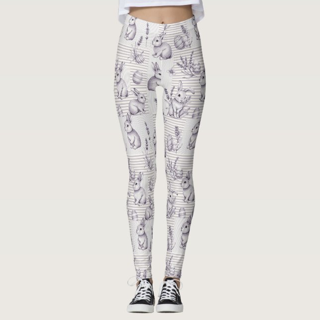 Minimalistisk grå kanin påskägg randig leggings (Framsida)