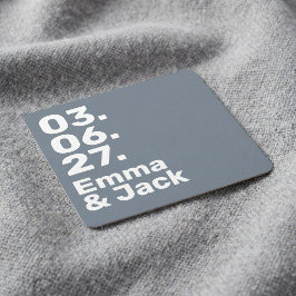 Minimalistisk grå modern fet bröllopsdatum och nam underlägg papper kvadrat