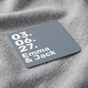 Minimalistisk grå modern fet bröllopsdatum och nam underlägg papper kvadrat