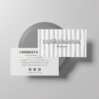Minimalistisk grå retro-randig med sociala medier visitkort